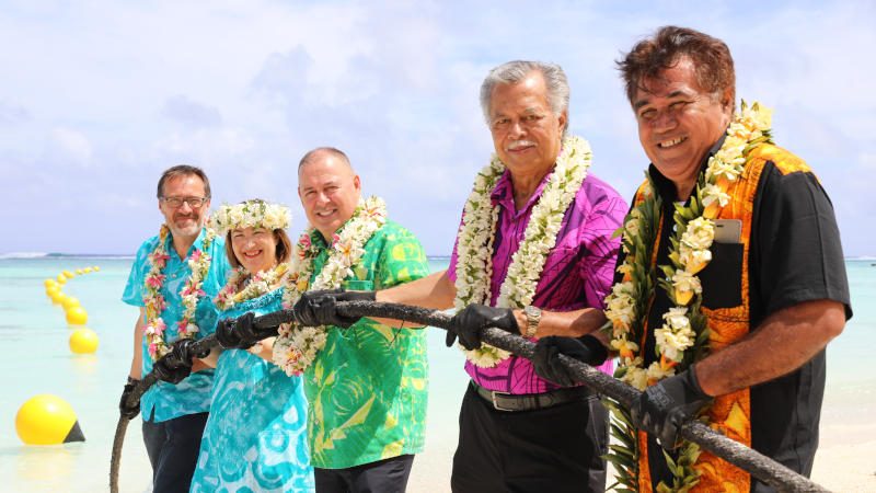Dignitaries at the first Manatua cable landing in Aitutaki, Cook Islands, December 2019