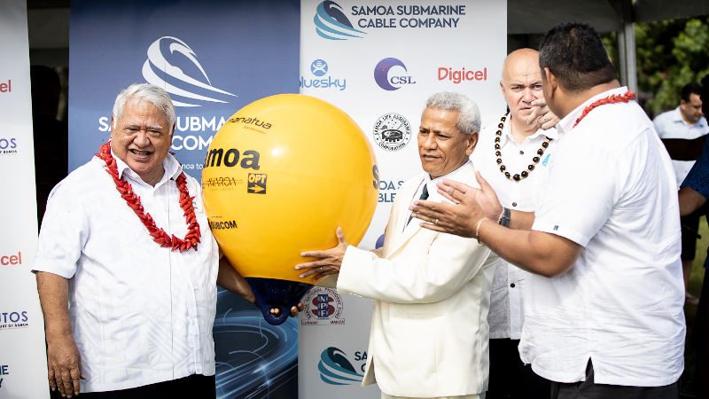 The Manatua cable comes ashore in Apia, Samoa