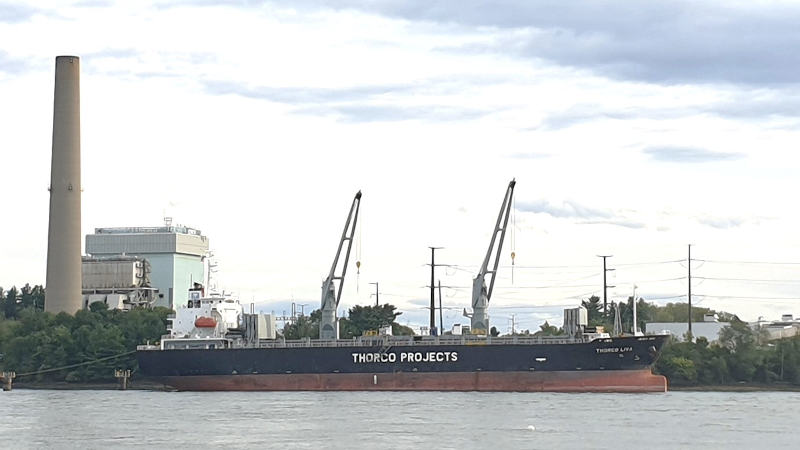 Freighter Thorco Liva in Portsmouth, New Hampshire during cable loading following manufacture
